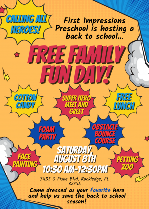 Back to School Super Hero Free Family Fun Day
